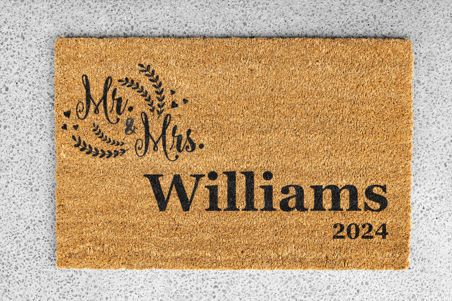 Personalized coir doormat handmade by Coco Matty.