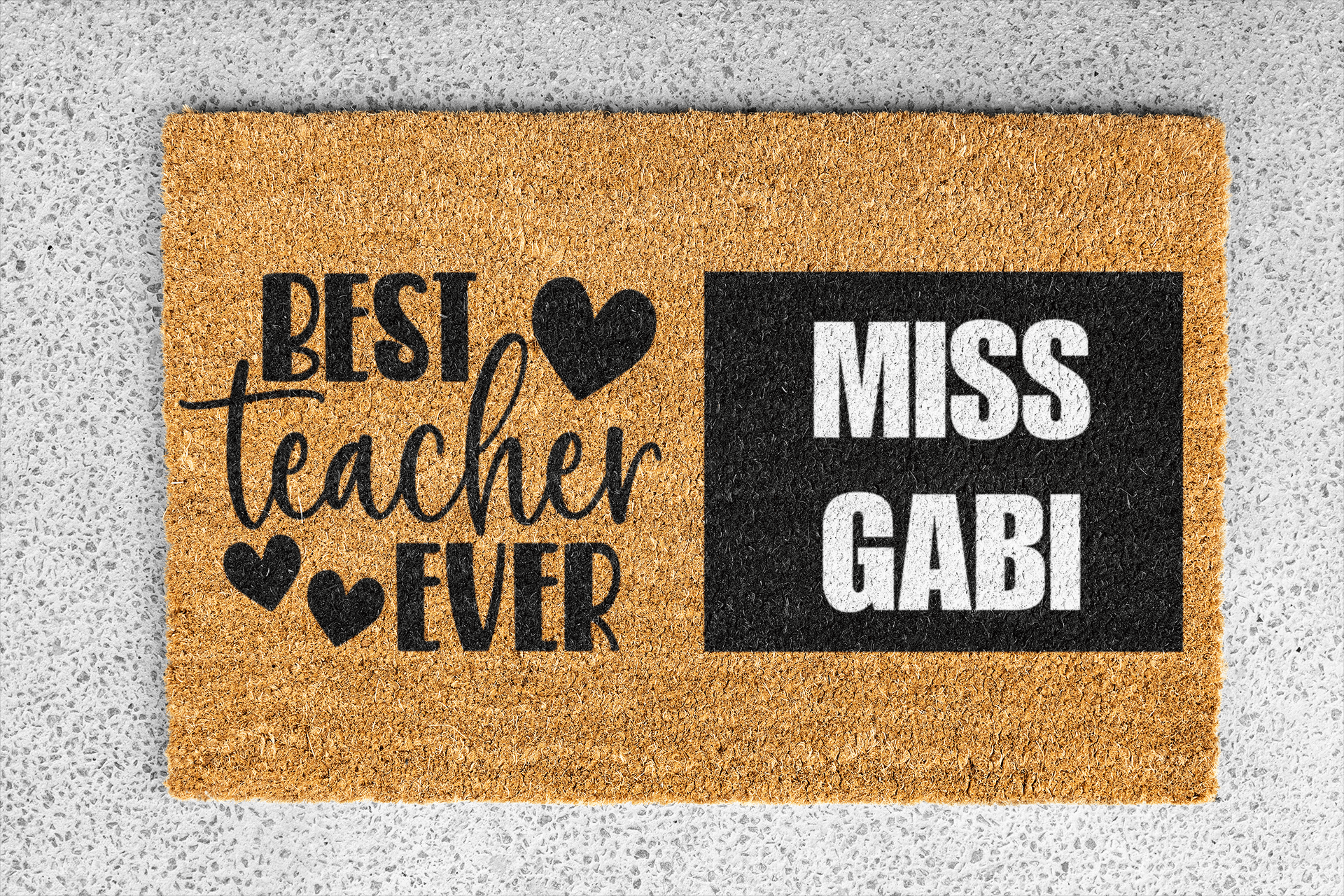 Personalized coir doormat handmade by Coco Matty.