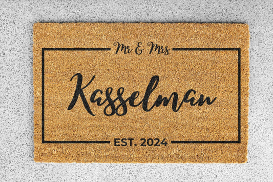 Personalized coir doormat handmade by Coco Matty.