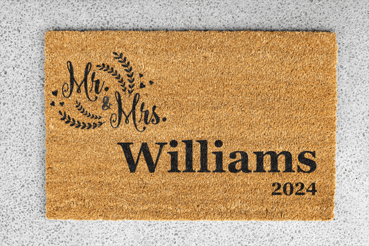 Personalized coir doormat handmade by Coco Matty.