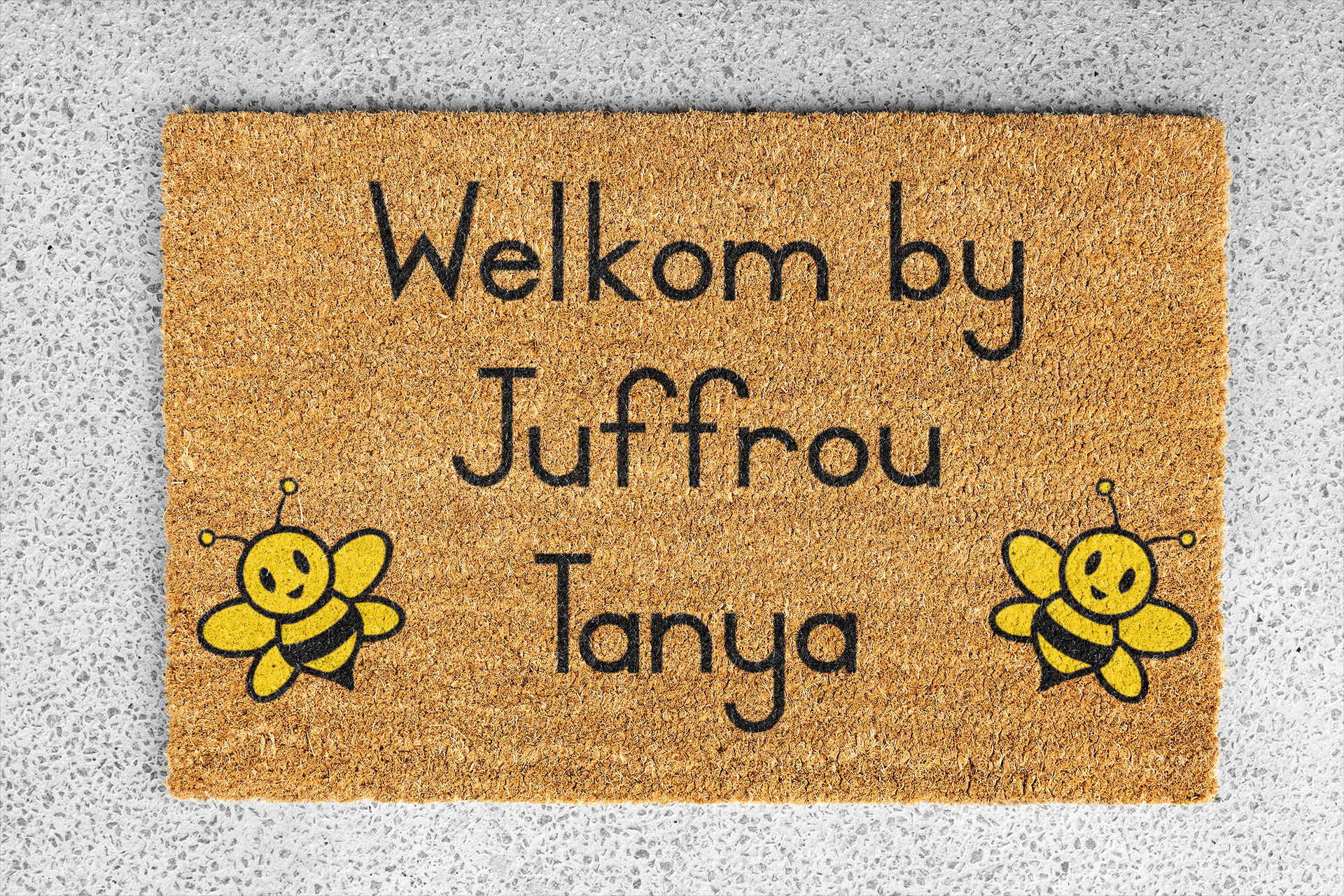 Personalized coir doormat handmade by Coco Matty.