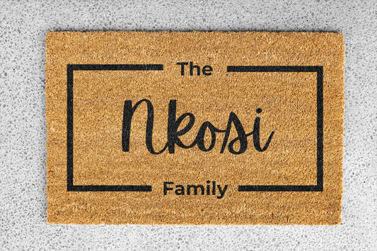 Personalized coir doormat handmade by Coco Matty.